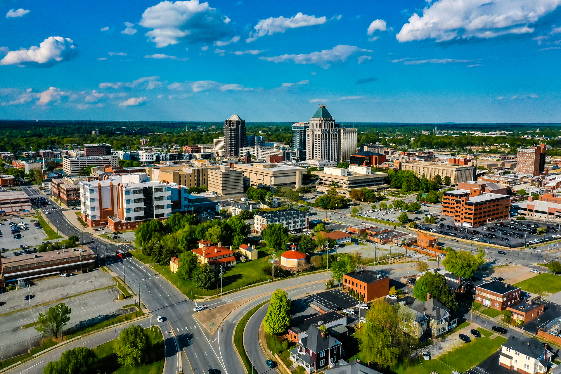 Aerial view of downtown Greensboro, NC